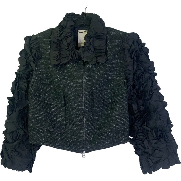 ROBERT RODRIGUEZ Black Rose Petal Ruffle Blazer Jacket - NWT - Picture 1 of 14